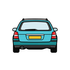 Fototapeta premium Teal colored station wagon vehicle rear view