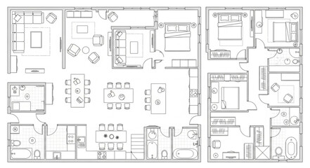 Fototapeta premium Detailed architectural floor plan of a large house layout.