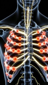 3D AR Visualization of Varicella-Zoster Virus Reactivation on Human Spine with Highlighted Nerve Pathways in Dark Background