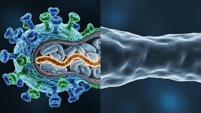 3D Digital Rendering of Coronavirus Particle and Molecular Structure on Dark Background for Scientific and Medical Research Illustrations