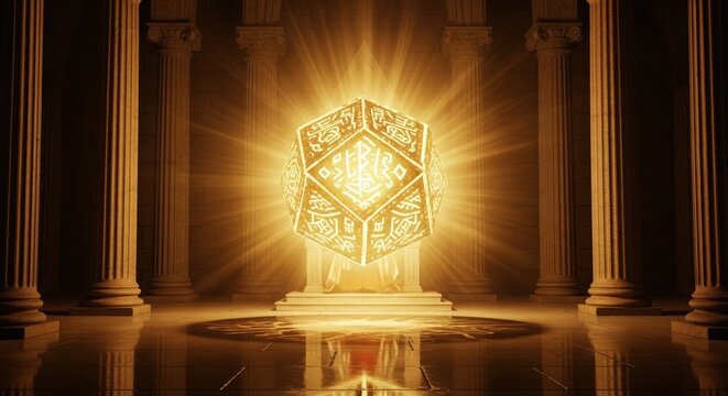 Glowing Magic Cube Inside Ancient Temple
