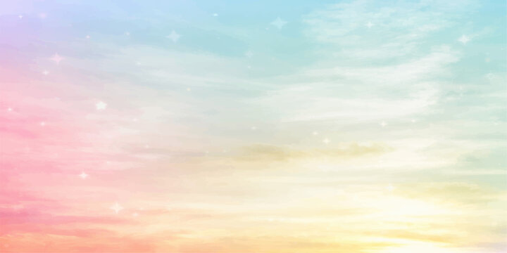 A beautiful summer cloudscape captures the golden sunlight of a glowing sunrise breaking through orange and blue clouds across the vast nature of a peaceful evening sky