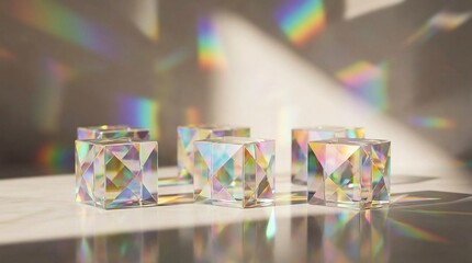 Naklejka premium Holographic crystals on reflective surface.