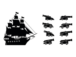Vintage sailing ship and cannons silhouette a nautical illustration for historical themes © graphixarrow