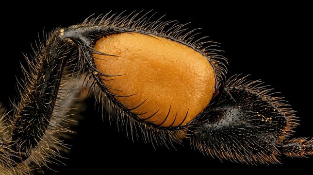 Macro photograph of a tarantula leg showing detailed hair structure and segments.