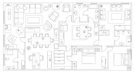 Fototapeta premium Detailed architectural floor plan blueprint of a house.