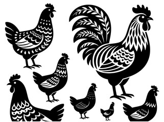 Rooster and Chicken Silhouette Set for Branding and Logo Design © MohammadJakirul