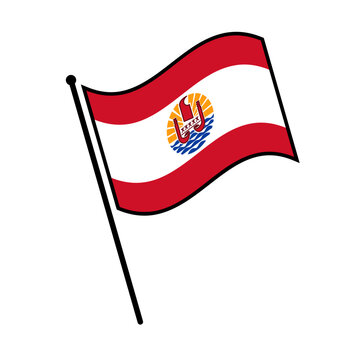 Isolated flag of French Polynesia vector illustration. Fluttering French Polynesia flag. French Polynesia flagpole flag.