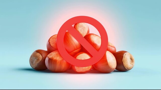 Hazelnuts with prohibited sign showing nut allergy warning
