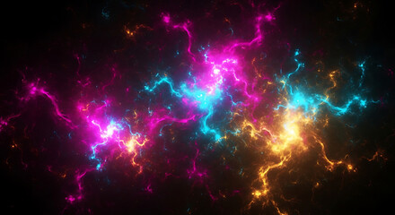 Cosmic Energy Burst: A vibrant display of electrifying energy illuminates the darkness. Waves of radiant light, in a symphony of colors, dance and intertwine, embodying the sheer power of the cosmos.