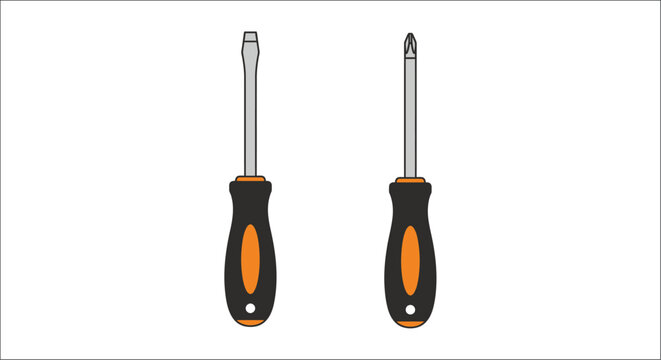 Screwdrivers set flathead and phillips isolated on white background