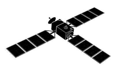 satellite with solar panels black silhouette on white background © Kobita