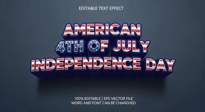 American 4th of july independence day editable 3d text effect