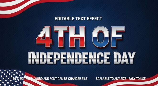 4th of july independence day editable metallic text effect with american flag elements