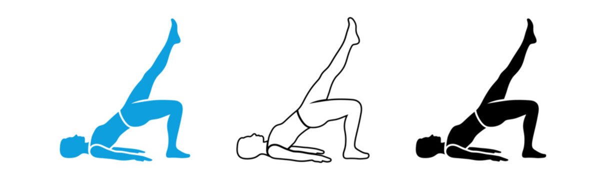 Shoulderstand yoga pose variations blue outline and silhouette illustrations for wellness and fitness graphics