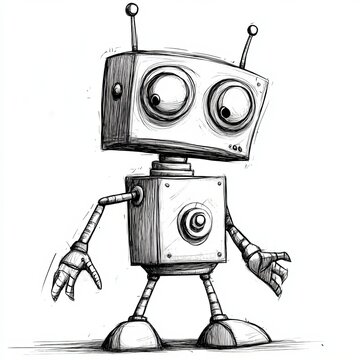 Adorable Black and White Cartoon Robot Mascots for Kids, Perfect for Fun Illustrations and Coloring
