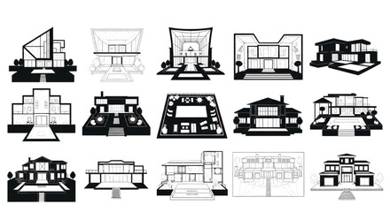 Naklejka premium Signature Mansion Blueprint Assets Luxury Modern Estate Facade and Architectural Vector Collection