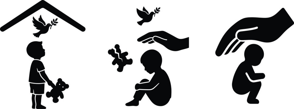 Child safety and protection concept with icons representing home peace and care for vulnerable youth.
