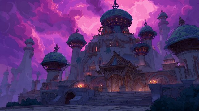 Luminary Spires: Enchanted Castle Under Violet Skies