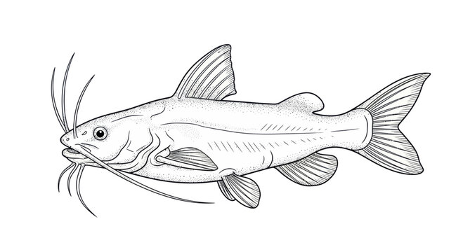 Channel Catfish Illustration - Aquatic Life Drawing