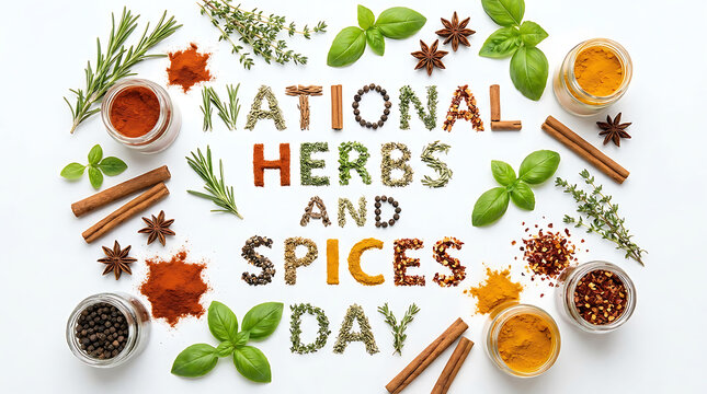 Herbs and spices celebration arrangement on white