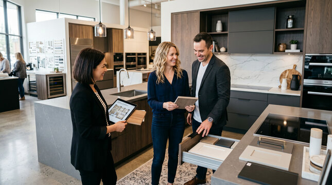 Couple choosing custom kitchen design
