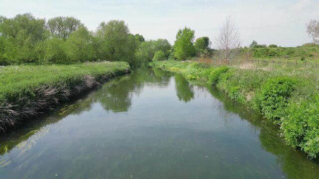 Serene River Stour with Lush Green Banks and Calm Reflections Hambrook Marshes Canterbury Kent