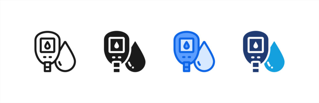 Type 2 Diabetes Monitor icon multiple style collection. Vector illustration.