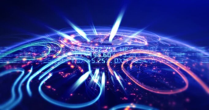Digital planet earth with stock market data and optical fibers. Business And Finance Related 3D Animation.