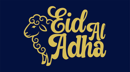 Obraz premium Eid Al Adha Typography with Sheep Illustration Representing Islamic Festival Celebration and Religious Greeting Concept