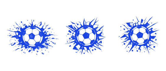 Obraz premium Blue Soccer Ball Splash Symbols Representing Creative Football Graphics and Sports Branding Concept