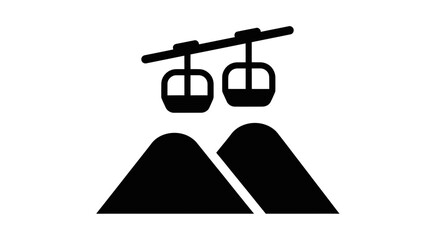 Gondola Lift Icon Over Snowy Mountains Silhouette, Winter Ski Resort Transport Graphic © zebra