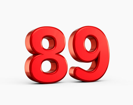 Artistic red metallic number 89 with glossy texture and smooth contours, 3D illustration.