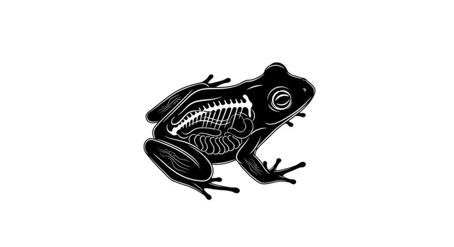 Frog Skeleton Anatomy Illustration - Black and White Clip Art