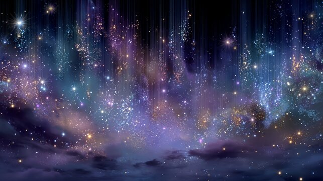 Celestial Cascade: Starlight Veil Over Cosmic Clouds
