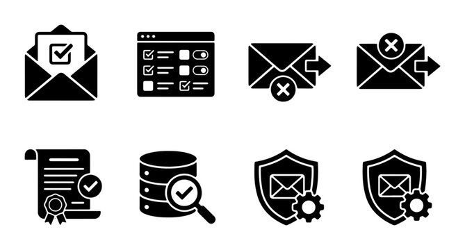 Email Security Icons, Data Protection Symbols, Online Verification Graphics, Digital Communication Icons, Secure Messaging Set, Vector Icons