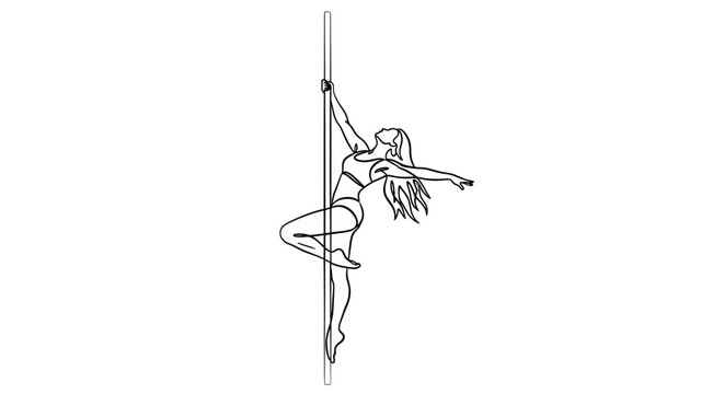 Athletic Woman Performing Pole Dance - Line Art Illustration