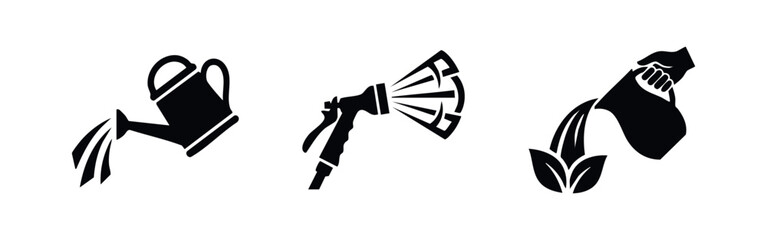 Plant Watering Icons with Watering Can Spray Nozzle and Hand Pitcher © Lili