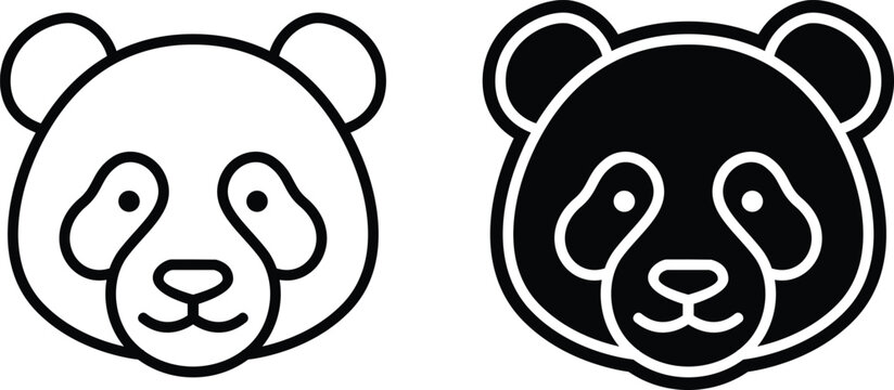 Minimal Panda Face Icon Set with Clean Outline Illustration