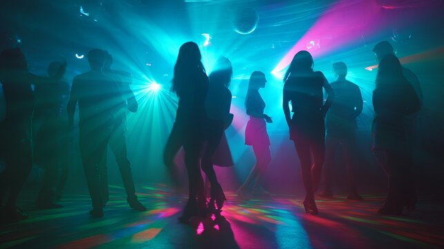 Neon Rhythms: Silhouette Dance Party Under Disco Lights