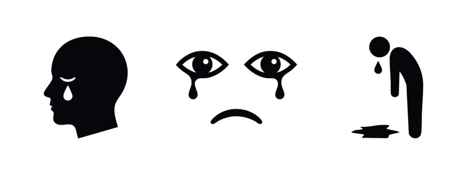 Crying Face and Emotional Sadness Icon Set