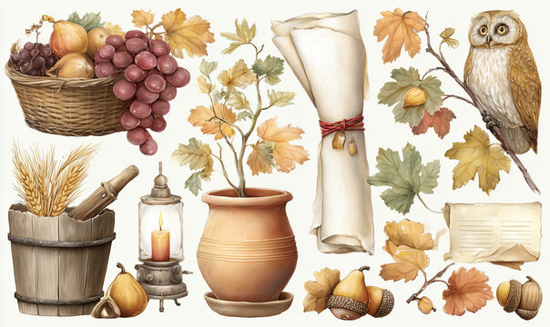 Watercolor Proverbs Autumn Sticker Sheet with Harvest Symbols