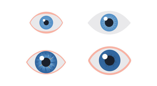 Set of stylized blue eyes showing pupil dilation and iris detail