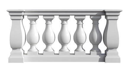 Fototapeta premium White stone balustrade railing with decorative pillars on a white background, isolated isolated on a transparent background