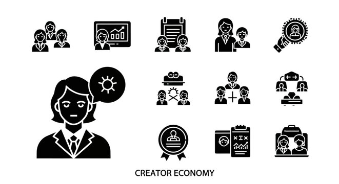Creator Economy Icon Set for Digital Marketing and Content Growth