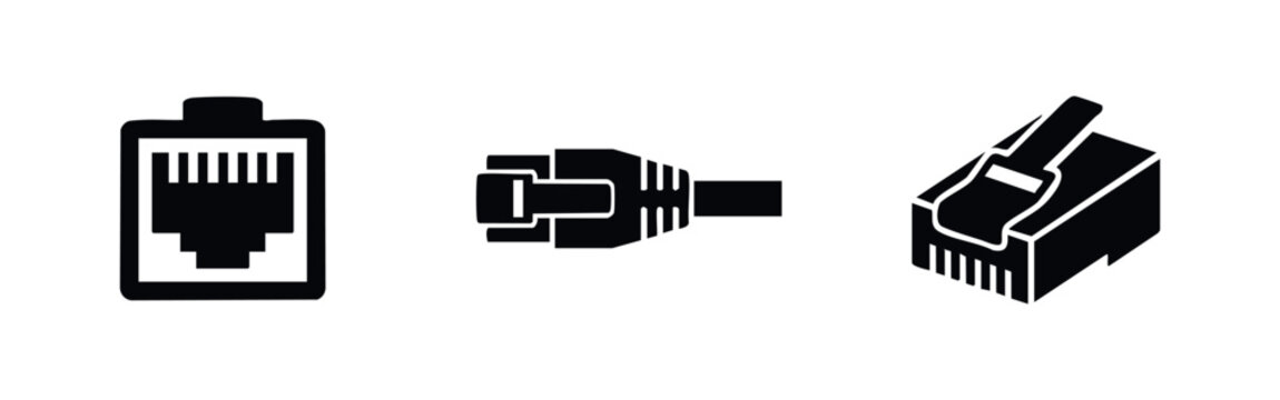 Networking and internet connectivity icons featuring ethernet ports and RJ45 cable connectors