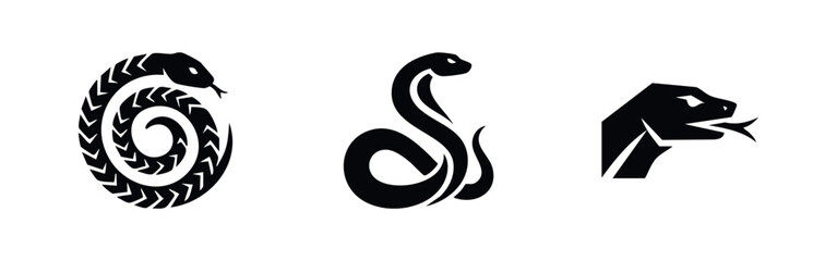 Reptile animal icons featuring coiled snake cobra silhouette and snake head with tongue © Lili