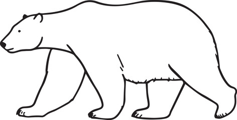A simple, line art illustration of a powerful polar bear, a majestic arctic creature, walking with purpose and grace.  © DesignINKZ