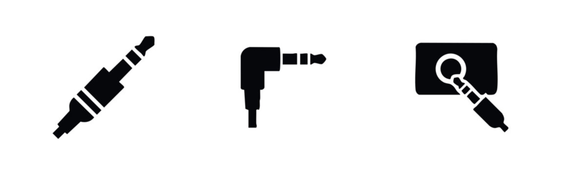 Audio Jack Connector Icons Set with TRS Plug and Port Connection