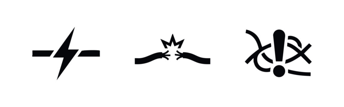 Electrical Cable Damage and Tangled Wire Safety Hazard Icons